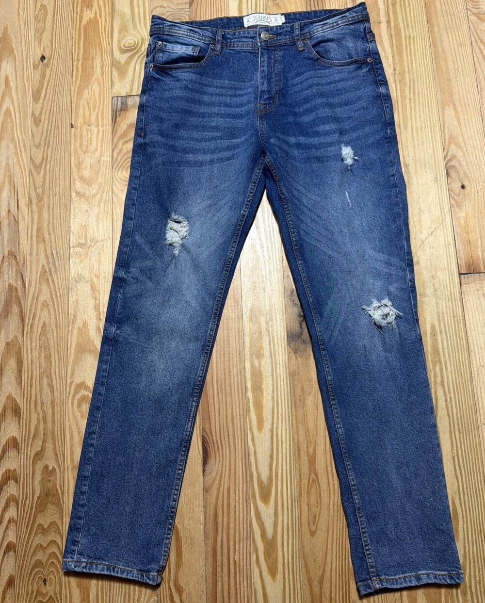 Akademiks Jeanius Men's Jeans Distressed Straight Leg Denim Sizes 34x32 Stretch